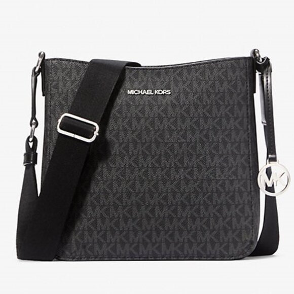 NWT Michael Kors Jet Set Travel Small Signature Logo Messenger Bag BLACK - Picture 2 of 7
